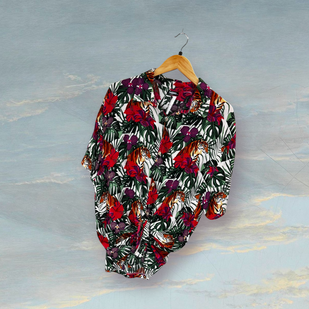 Chemise nouée imprimée animal NAZARE XL vert / rose