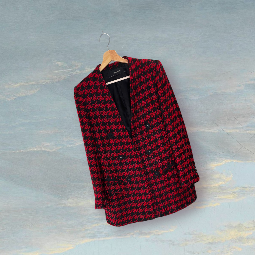 Veste pied-de-poule ZARA L noir / rouge