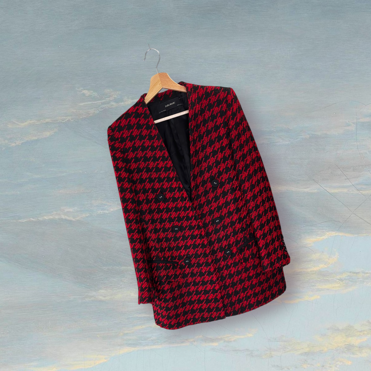 Veste pied-de-poule ZARA L noir / rouge