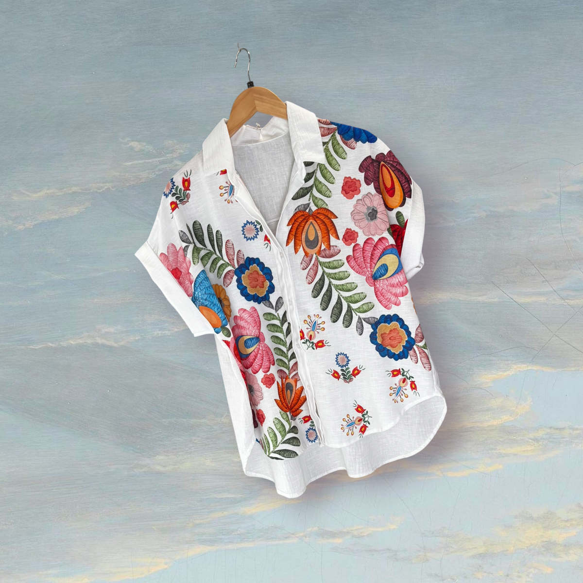 Chemise à fleurs multico XL blanc