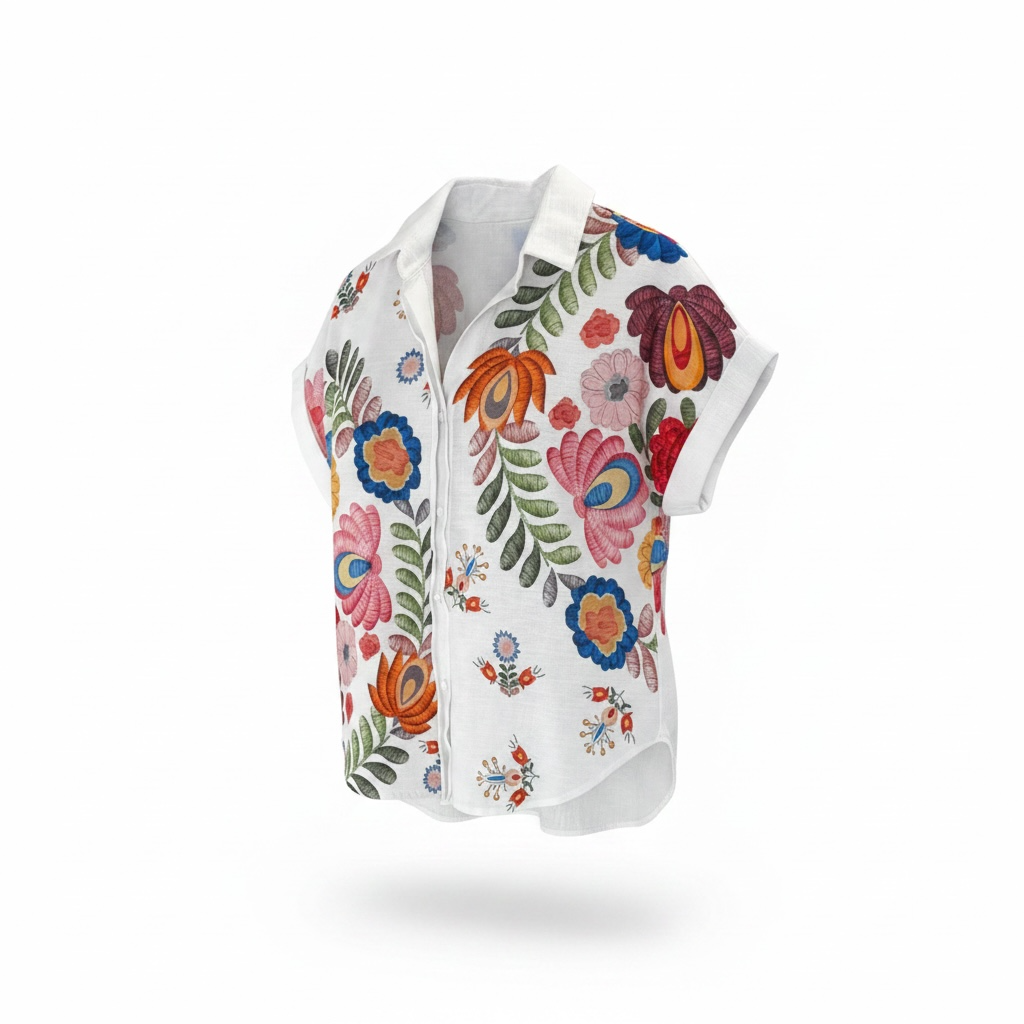 Chemise à fleurs multico XL blanc