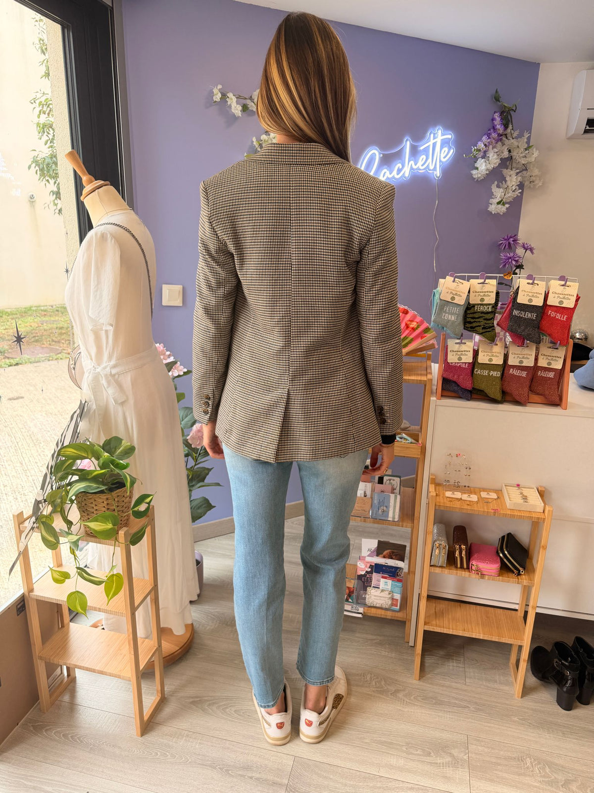 Blazer pied-de-poule MNG XS beige / noir / marron