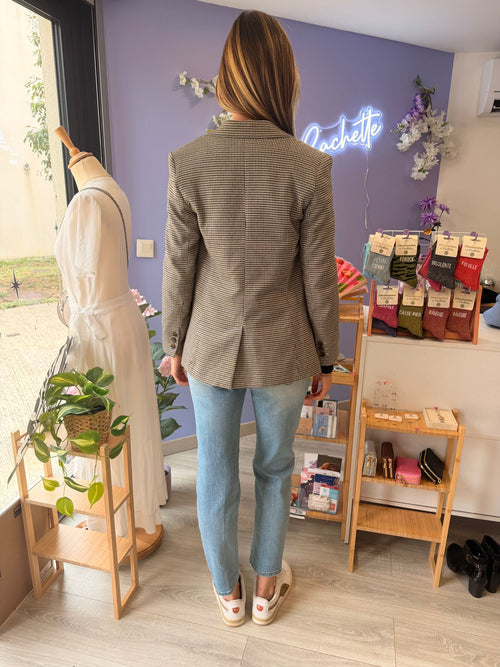 Blazer pied-de-poule MNG XS beige / noir / marron
