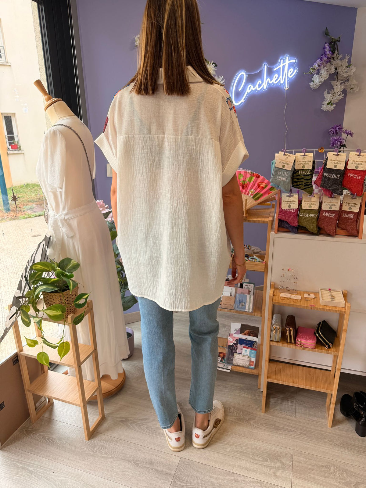 Chemise à fleurs multico XL blanc